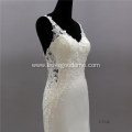 Customized simple style embroidery long train white wedding bridal gowns